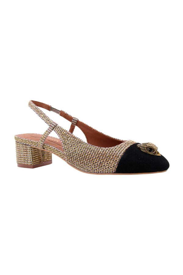 Sandalias slingback Sloane Mid de Kurt Geiger London en color beige y negro con tacón medio de 4 cm.