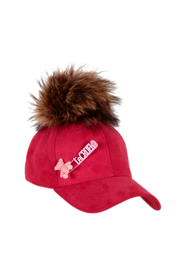 Gorra fucsia de LeCRUEL con pompón decorativo, diseño llamativo y tejido cálido para el invierno.