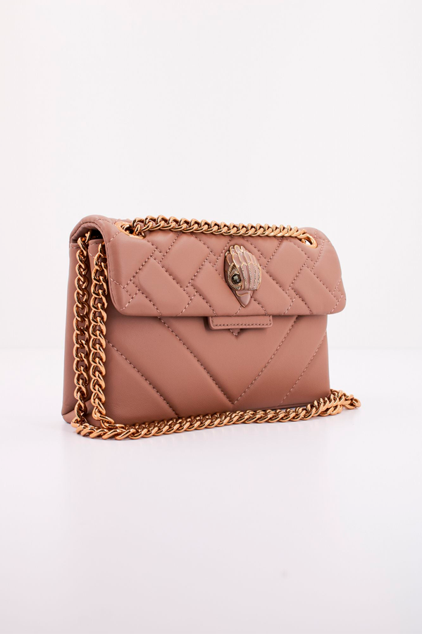 Bolso Mini Leather Kensington Bag de Kurt Geiger London con diseño acolchado, correa metálica y adorno de cabeza de águila.